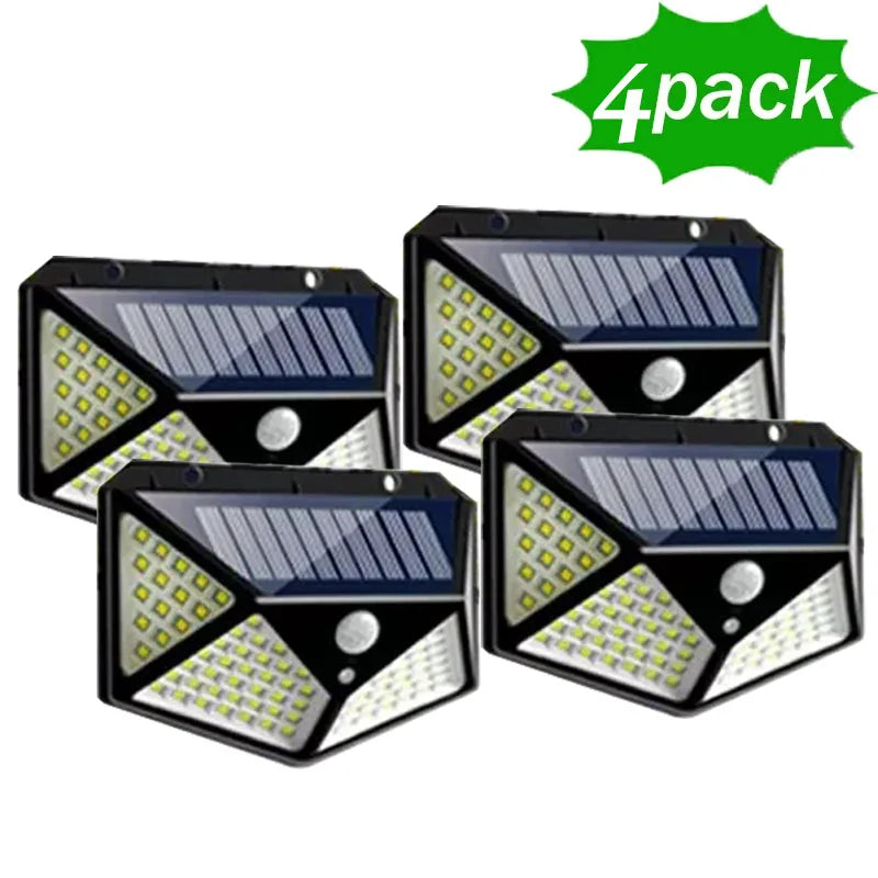 Paquete de 12 lámparas solares de pared de 100 LED con 3 modos, sensor de movimiento de seguridad, luces solares impermeables para exteriores para patio, garaje, terraza y jardín