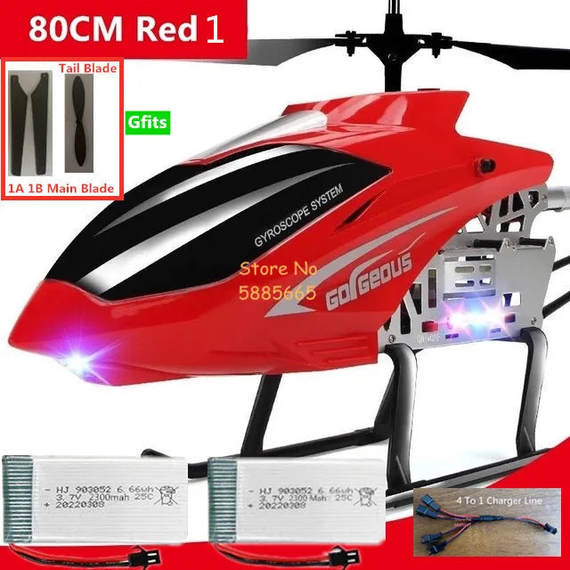 Helicóptero Eléctrico de Control Remoto de Aleación Súper Grande de 80 CM, 2.4G, 150M, Resistente a Impactos, con Iluminación LED y Motor Dual