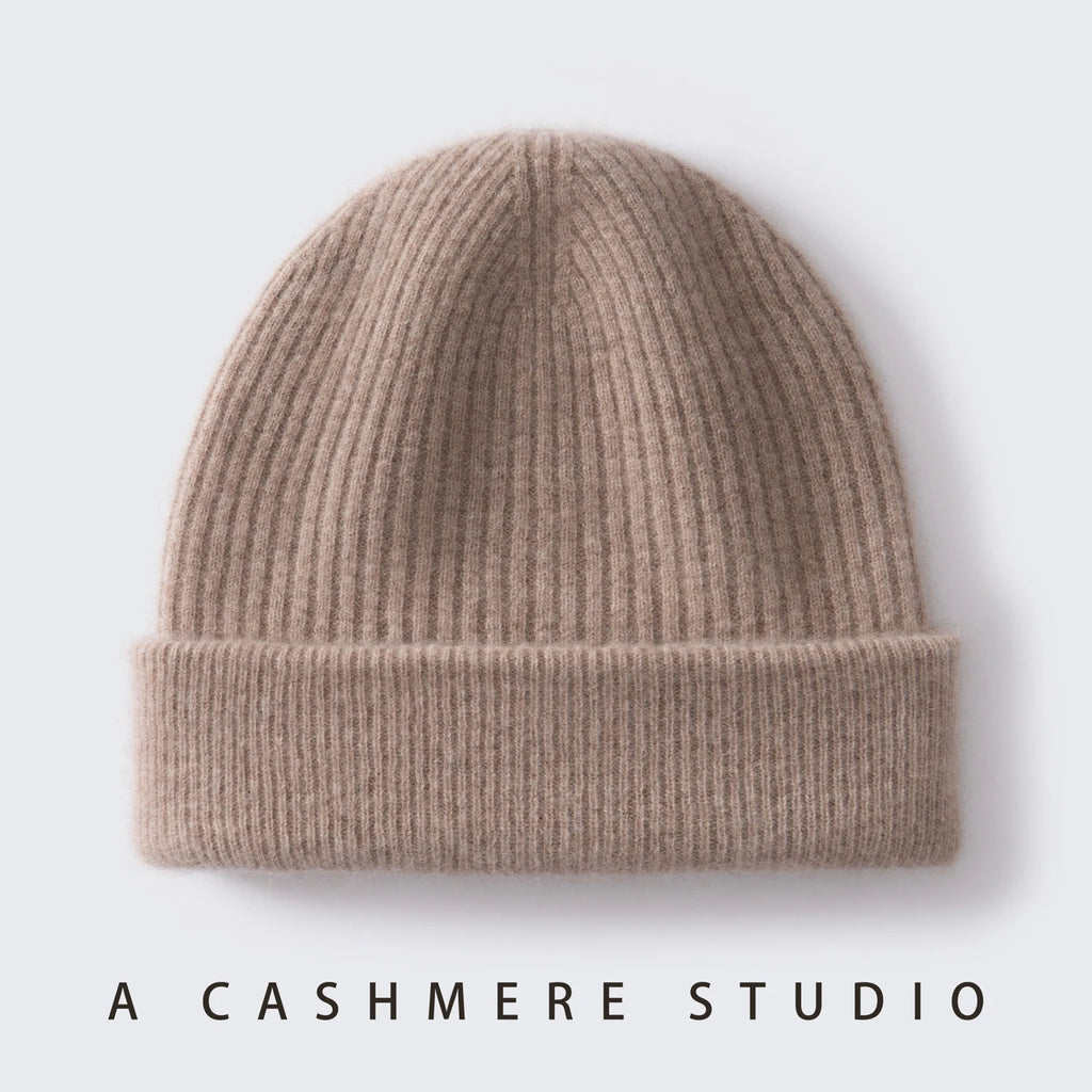 Gorro 100% de cachemira de primera calidad para mujeres y hombres, gorro de invierno casual para exteriores, unisex, cálido para esquiar, de doble capa, grueso, sin costuras, de punto acanalado.