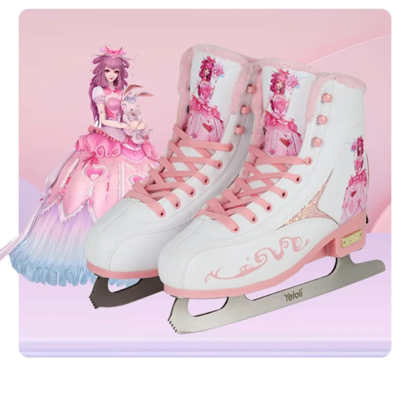 Patines de hielo ajustables para niños, con forro de felpa cálido, suela antideslizante, cuchilla de acero inoxidable y diseño estable, ideales para niños y principiantes.