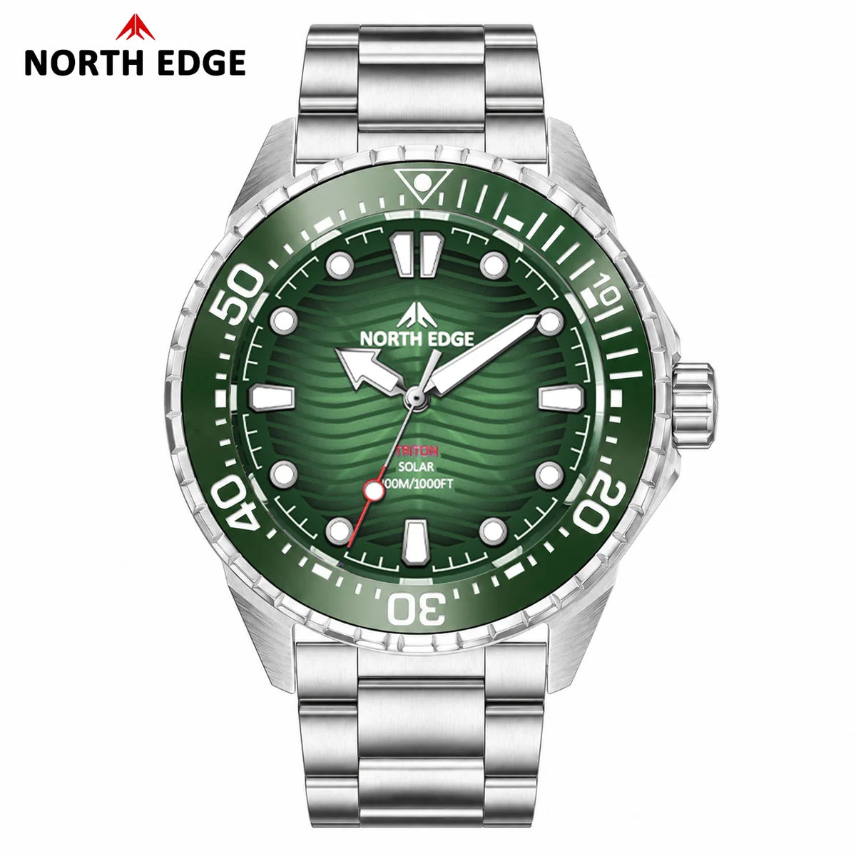 Reloj de buceo solar NORTH EDGE TRITON para hombre, reloj deportivo de buceo profesional de lujo con cuarzo, acero inoxidable 316L y sumergible a 300 m