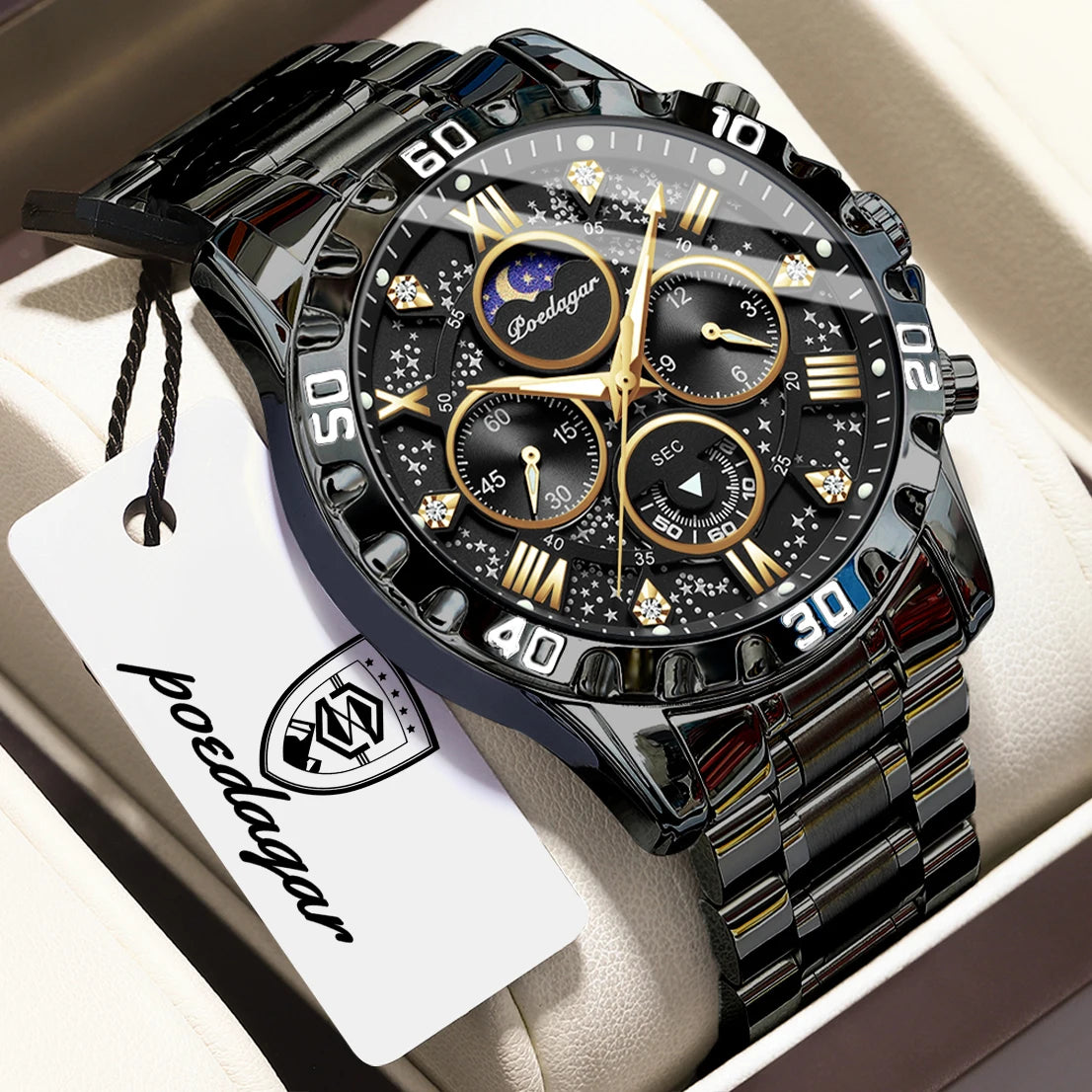 Reloj de cuarzo para hombre POEDAGAR, deportivo, de moda, impermeable, luminoso, de lujo, cronógrafo, de acero inoxidable, estilo militar