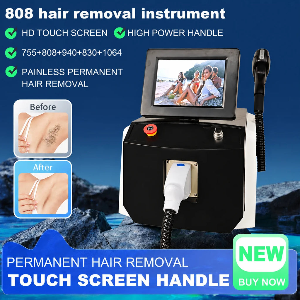 Máquina de depilación láser con diodo de 4 longitudes de onda, con sistema de enfriamiento por hielo, indolora y adecuada para todo tipo de piel, para el rostro, el cuerpo y la zona del bikini.