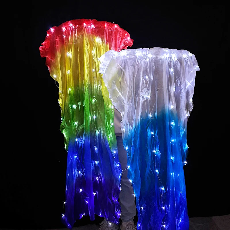 Abanico LED para Danza del Vientre, Abanicos Luminosos de Seda Larga con LED Poi, Accesorios para Espectáculos de Danza, Artículos de Fitness Cuadrados para Adultos
