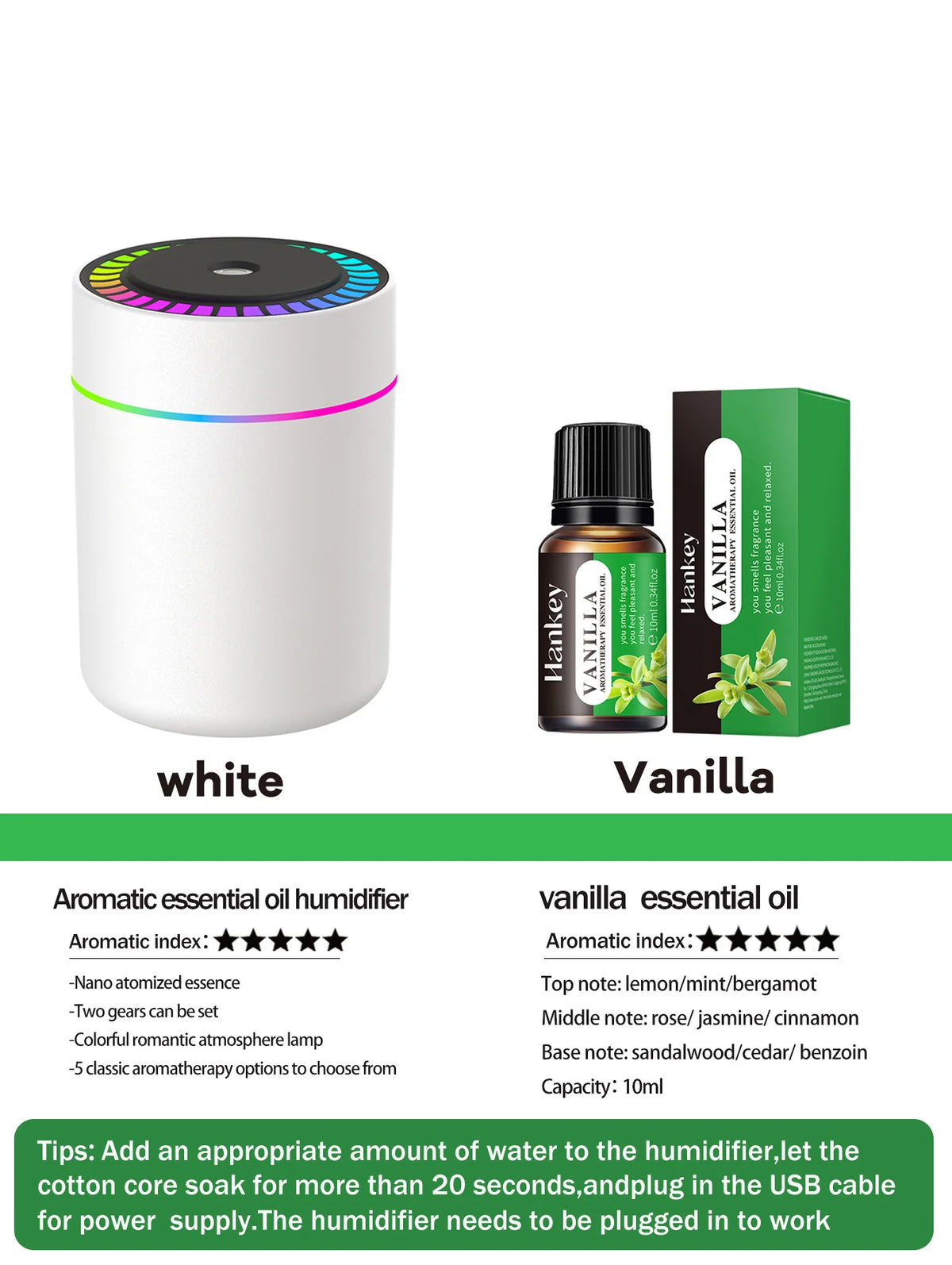 Difusor de aromaterapia de 180ml, humidificador, aceite esencial de aromaterapia, purificador de aire, coche para dormir, llevar en casa, luz LED de 7 colores