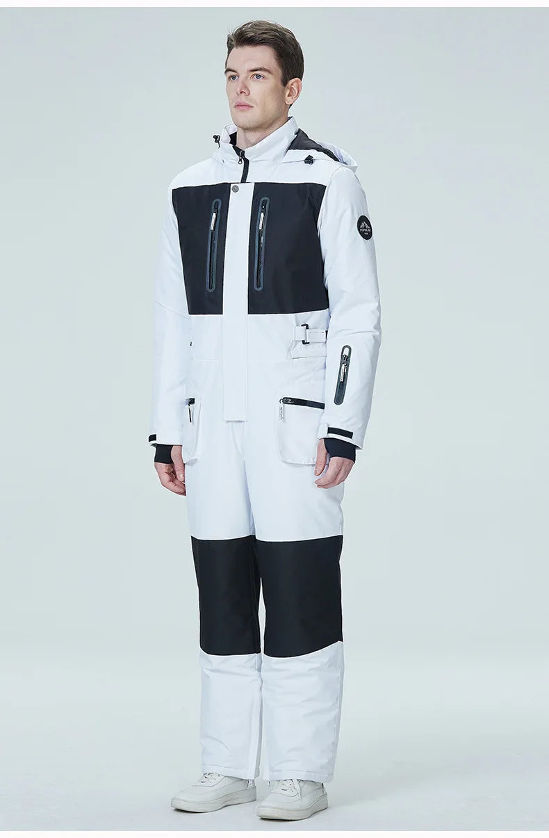 Nueva moda traje de esquí de una pieza hombres mujeres invierno a prueba de viento impermeable mono de esquí trajes de snowboard trajes de nieve femeninos