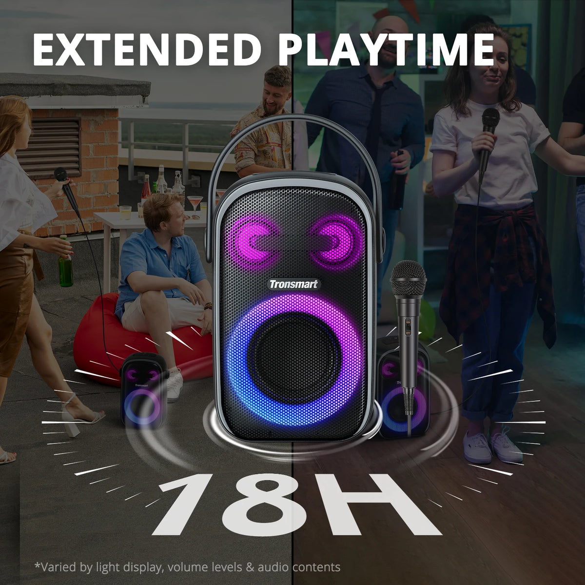 Altavoz Bluetooth Tronsmart Halo 110 con micrófono, sistema de sonido de 3 vías, modos de audio duales, control por aplicación, para fiestas
