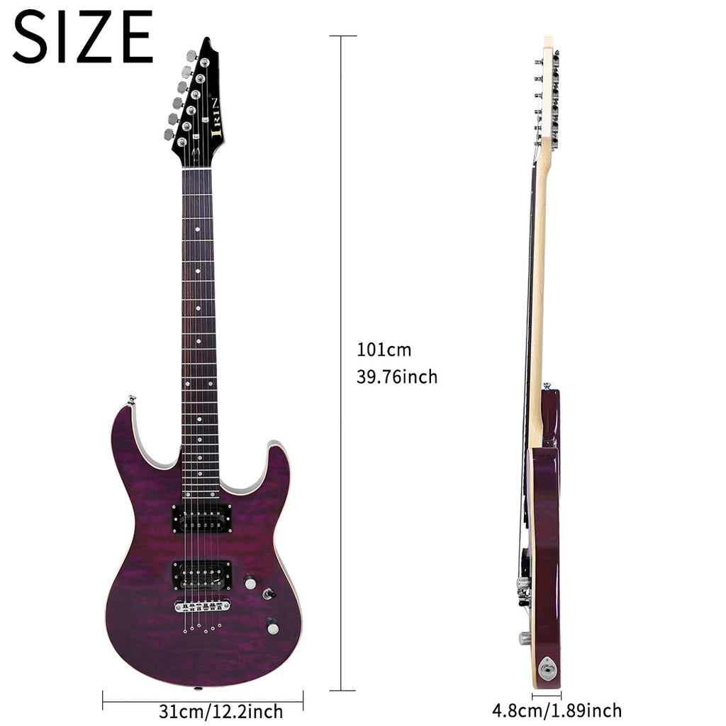 IRIN-guitarra eléctrica morada de 6 cuerdas, tecnología de diapasón de madera, perspectivas, sonido melodioso elegante para guitarra principiante, el mejor regalo
