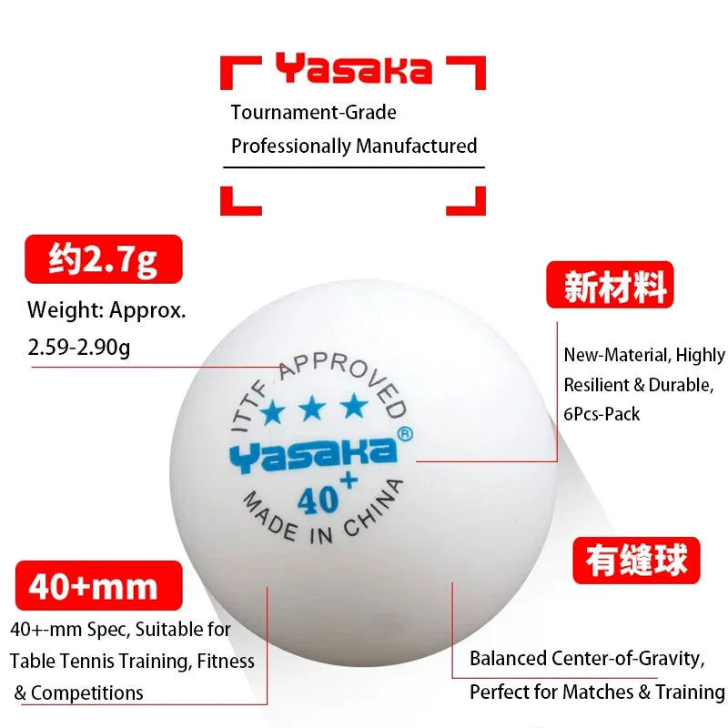 Pelotas de tenis de mesa Yasaka ABS 3Stars, nuevo material, pelota de ping pong con costuras 40+, para entrenamiento y competición, pelotas duraderas