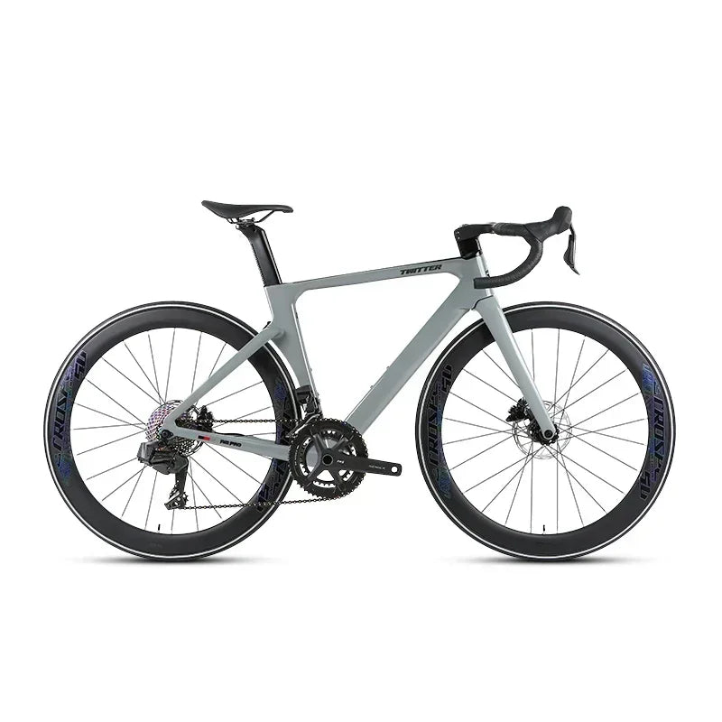 Bicicleta de carretera de fibra de carbono para competición TWITTER R12pro con frenos de disco hidráulicos, cambio electrónico inalámbrico EDS TX-2*12S