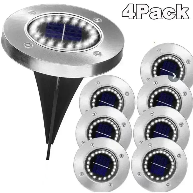 4 piezas de luces solares de disco para jardín al aire libre, luz solar subterránea, luz de cubierta, foco enterrado, lámpara LED solar