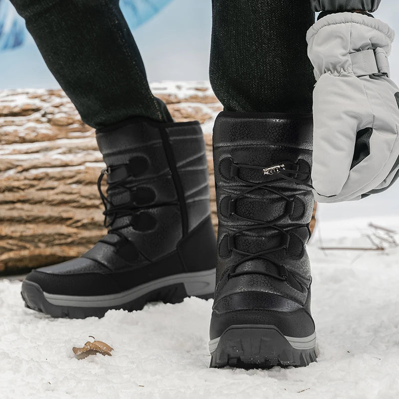 Nuevas botas de nieve cálidas de felpa para hombre, botas altas de invierno para hombre, botas impermeables para motocicleta de invierno, botas de senderismo antideslizantes para exteriores para hombre