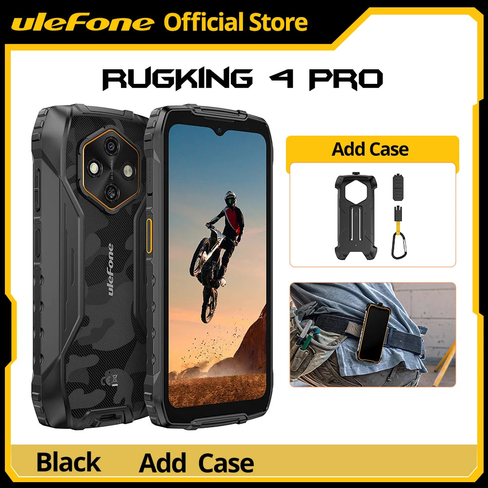 Teléfono resistente Ulefone RugKing 4 Pro, Android 15, hasta 16 GB+256 GB, smartphone resistente al agua, 10200 mAh, cámara de 48 MP, NFC, versión global, 6.56", 120 Hz