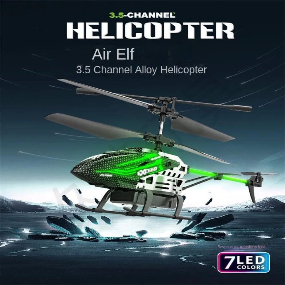 Helicóptero RC de Aleación ABS con 7 Luces LED de Colores, 3.5 Canales, Rojo/Verde, Avión de Control Remoto, Carga USB, Mini Avión RC Recargable