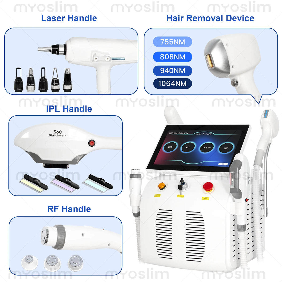 Dispositivo de Belleza Láser de Diodo 4 en 1 de 808nm de Primera Calidad, Depilación Profesional, Eliminación de Tatuajes, Eliminación de Pecas y Rejuvenecimiento de la Piel