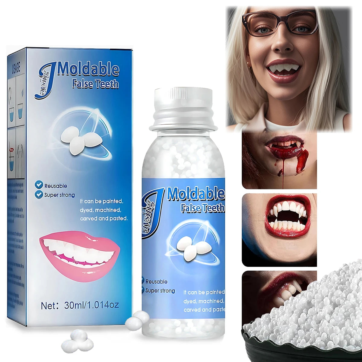 Resina Moldeada - Decoración Temporal de Dientes para Fiestas, Juego de Roles DIY, Modelo de Restauración Temporal, Arcilla Fundida de Vampiro para Halloween