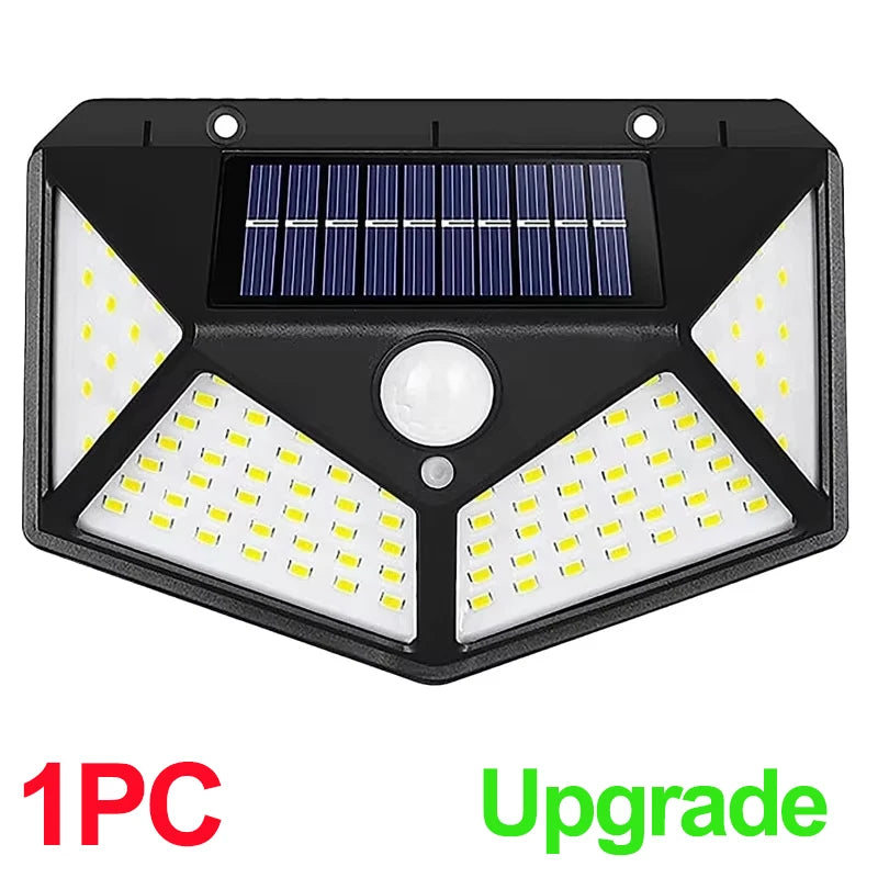 1/2/4 unidades Lámparas solares de pared de 100 LED, luz solar exterior con sensor de movimiento, lámpara de calle alimentada por energía solar para jardín y luz nocturna