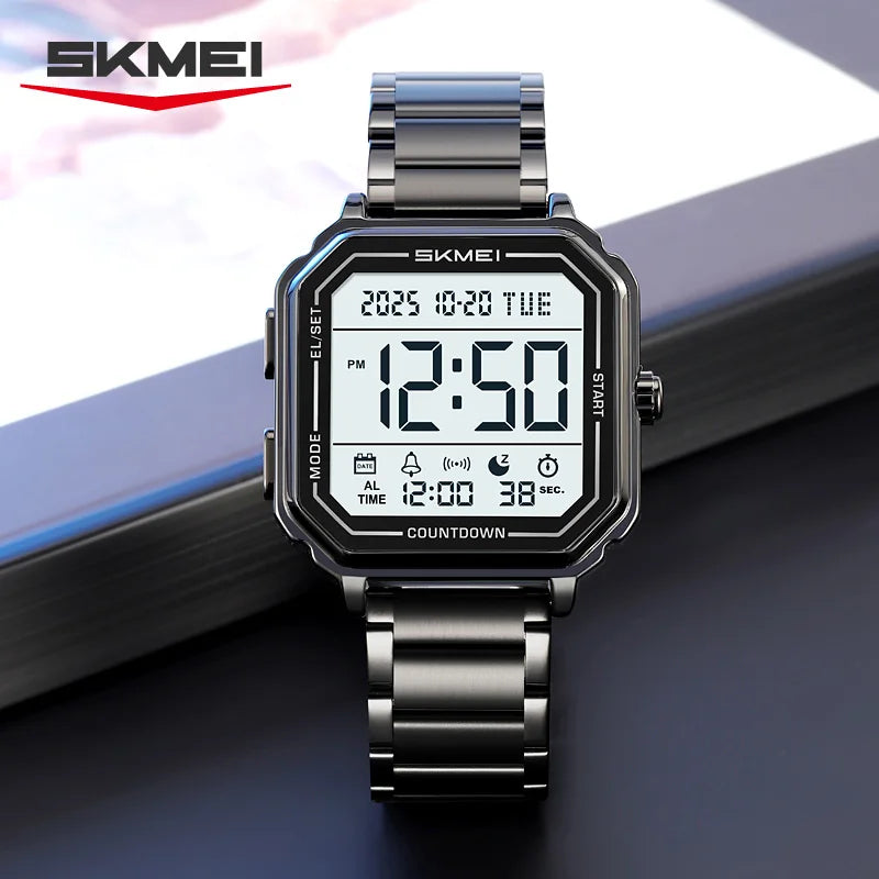 SKMEI 2559 Reloj deportivo de negocios casual con pantalla retroiluminada para hombre, cronógrafo digital, doble zona horaria, reloj de pulsera para hombre