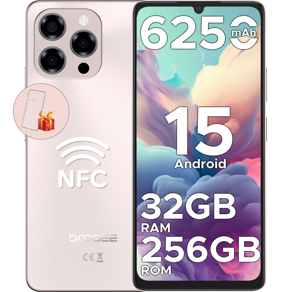 Smartphone DOOGEE Note58 Pro 32GB 256GB 6.75" HD+ 90Hz Batería grande 6250mAh Cámara 16MP Huella dactilar NFC Teléfono móvil Android15