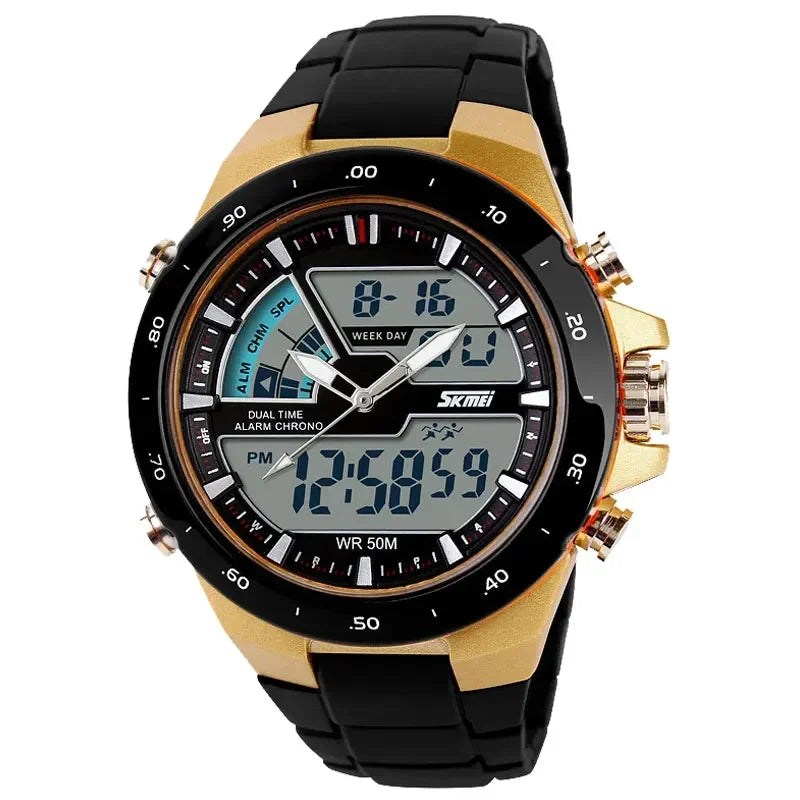 Reloj deportivo para hombre Skmei 1016, reloj de pulsera de moda casual, despertador, resistente al agua, militar, cronógrafo, con doble pantalla.