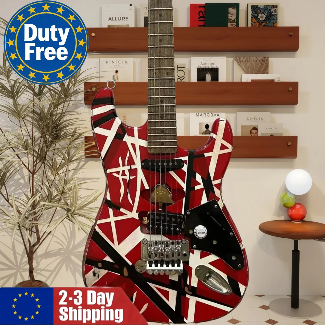 Guitarra alemana de envío inmediato, color rojo intenso, con mástil de arce de estilo retro, puente ajustable y pastillas SH. Un regalo práctico para aprender música.