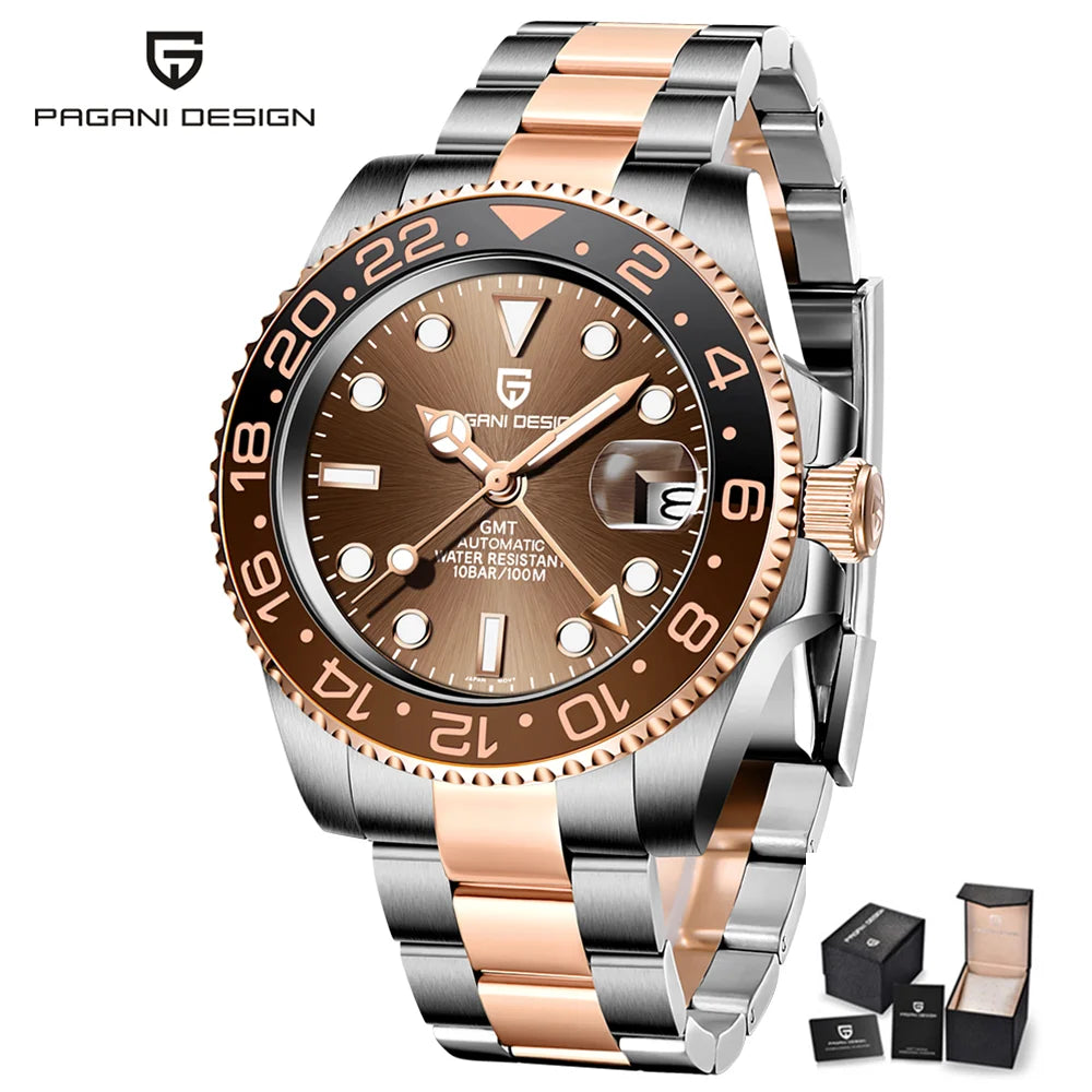 Nuevo reloj mecánico automático para hombre Pagani Design V2 de 40 mm, reloj GMT de acero inoxidable con cristal de zafiro, reloj deportivo de marca superior para hombre