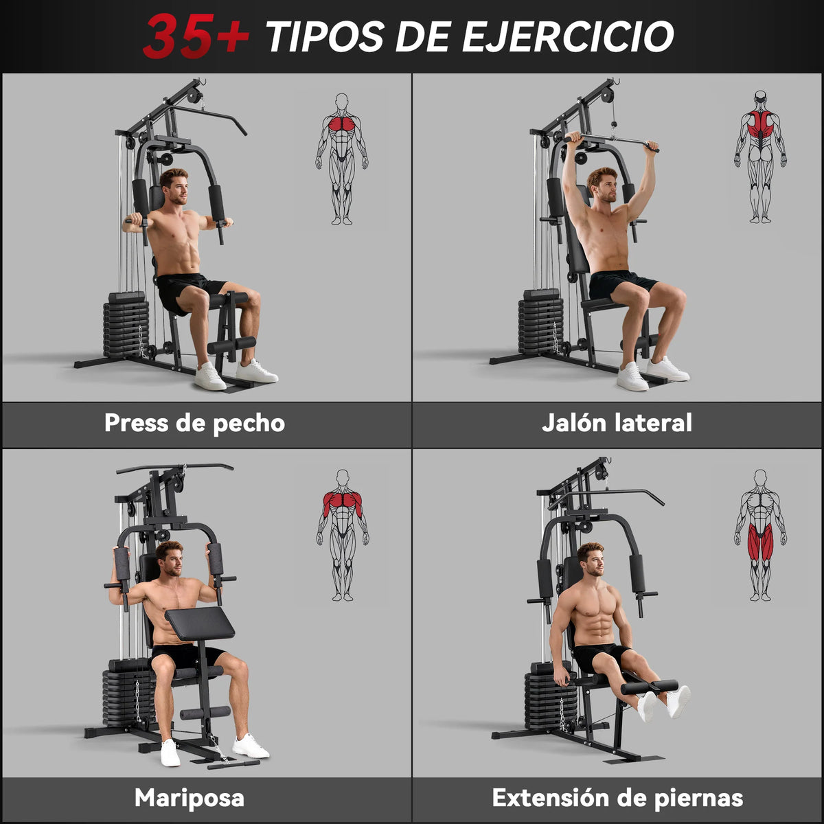 HOMCOM Multiestación Musculación con Curl para Piernas Peso de 45 kg Negro