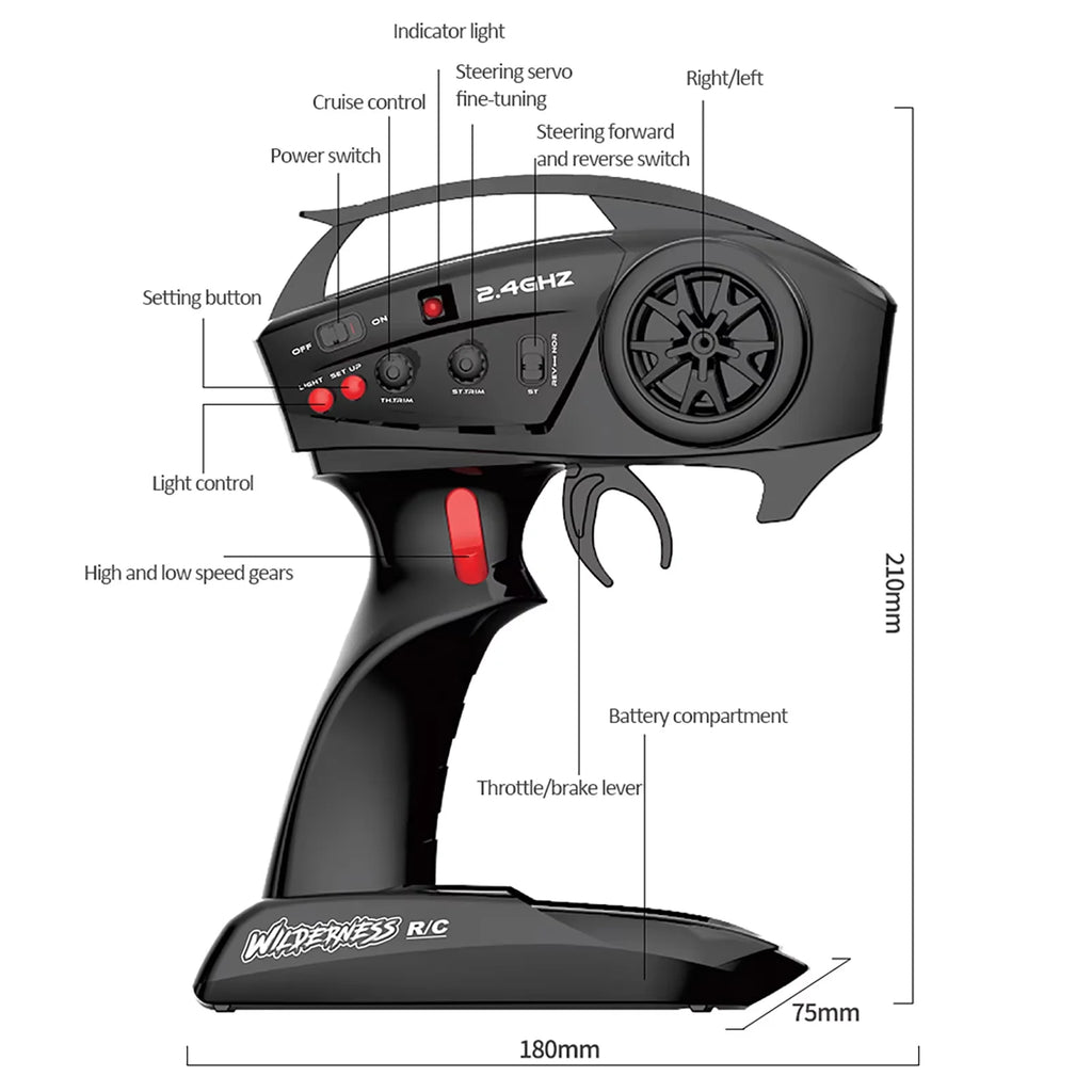 HB 1/10 R1001, coche de control remoto a escala 1/10, 2,4 GHz, modelo de coche todoterreno con tracción en las cuatro ruedas, versión eléctrica, equipado con luces LED de colores. Incluye 2 baterías recargables.