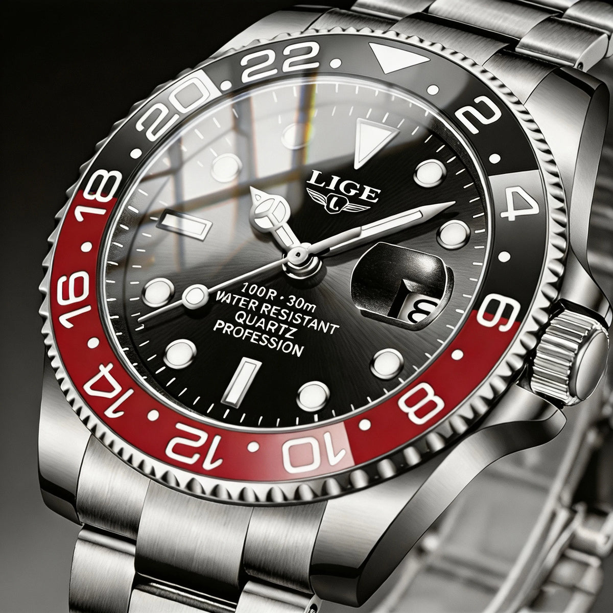 LIGE Reloj de cuarzo de lujo para hombre, marca de moda, de negocios, luminoso, impermeable, de acero, reloj deportivo, regalo para hombre