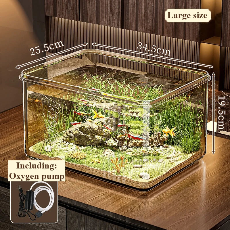 Transparent Landscape Fish Tank Small Tabletop Home Office Goldfish Tank Extra-Large Square Acrylic Hydroponic Thick Turtle Tank