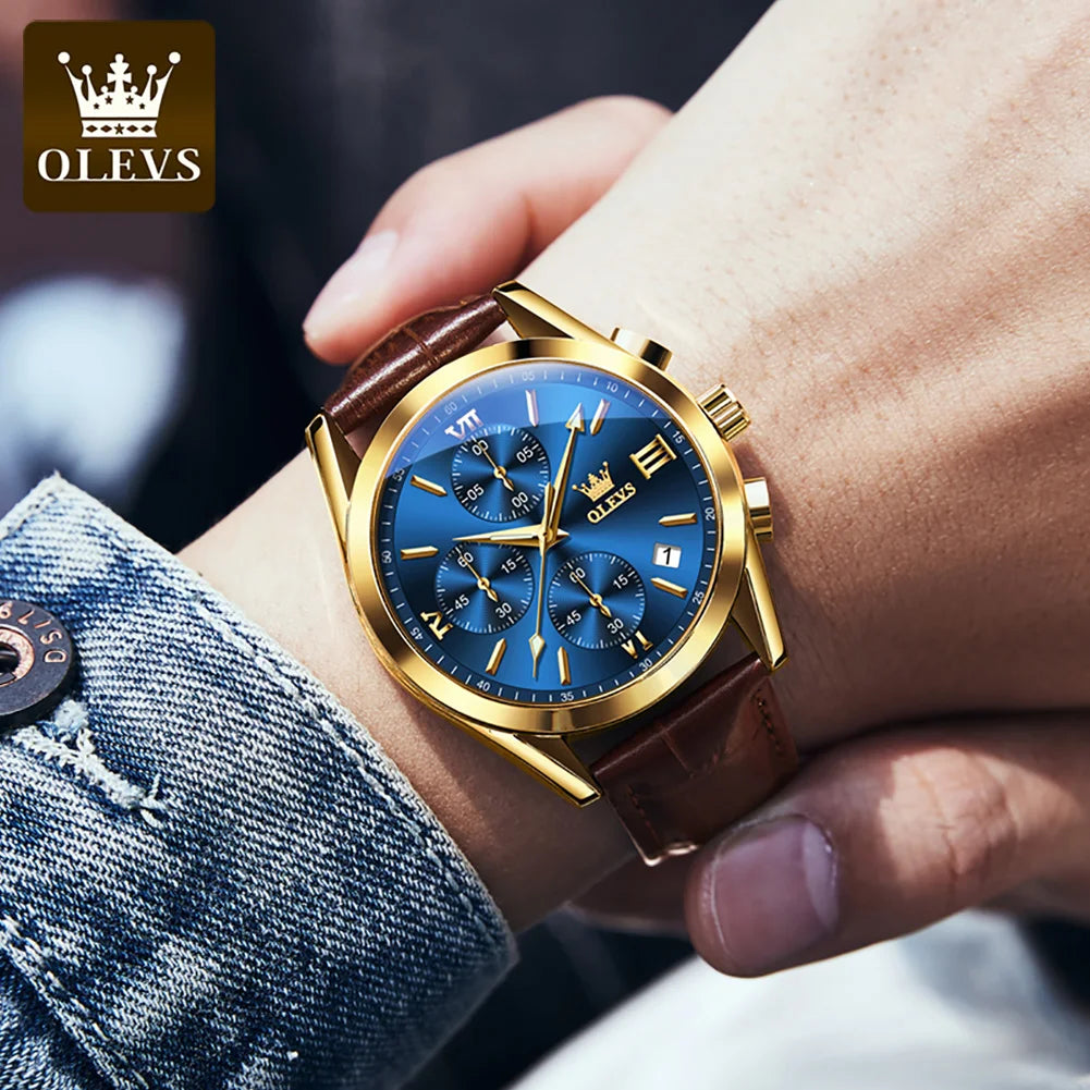 Reloj multifuncional para hombre OLEVS 2872, reloj clásico con correa de piel para hombre