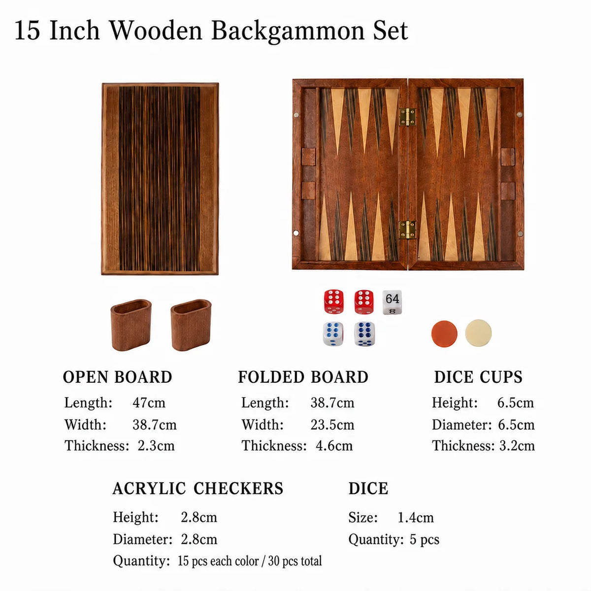 Juego de ajedrez y backgammon profesional de lujo, de madera maciza, tablero grande plegable de 11 a 19 pulgadas, hecho a mano, regalo para juegos de mesa familiares