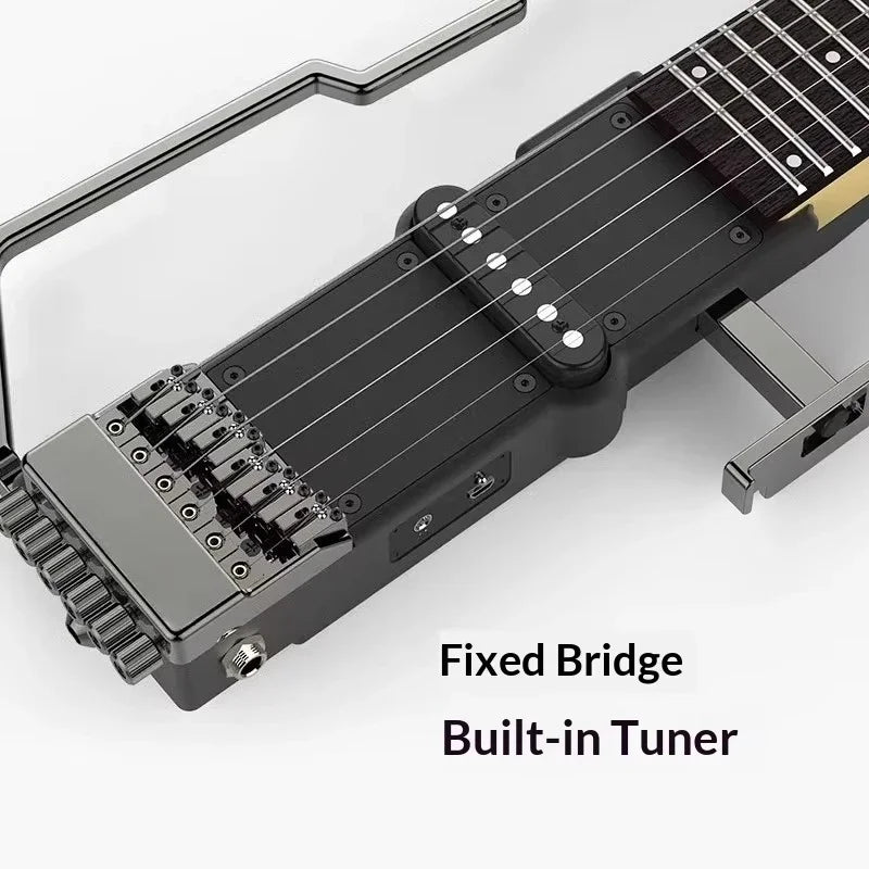 Guitarra Eléctrica Portátil Plegable sin Cabezal de 6 Cuerdas con Pastillas Activas, Silenciosa, para Principiantes, Nivel de Entrada, Profesional