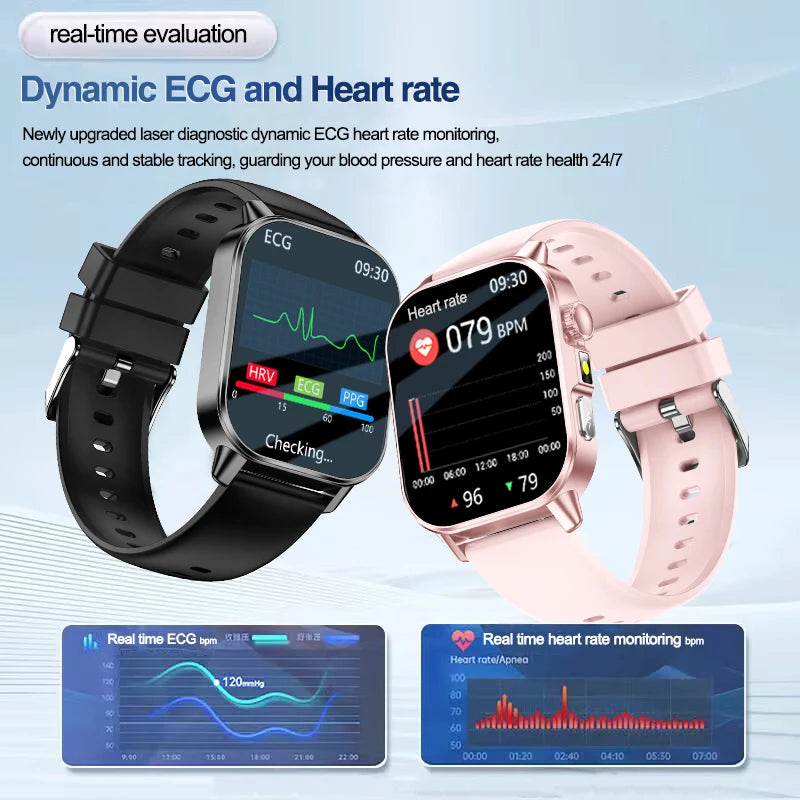 Nuevo reloj inteligente para hombres con diagnóstico de salud preciso ECG, presión arterial, oxígeno en sangre, grasa en sangre, ácido úrico, temperatura y llamadas Bluetooth