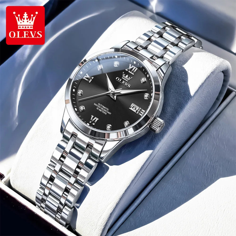Reloj para mujer OLEVS 9946 de marca reconocida, reloj mecánico con calendario, original, resistente al agua, luminoso, reloj automático para dama