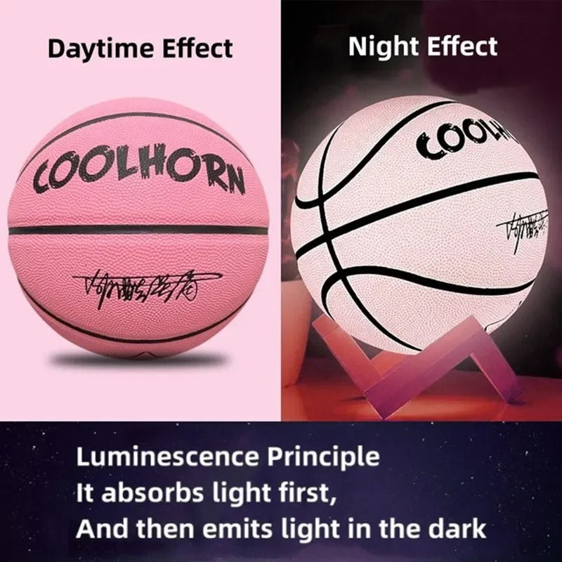 Glow In Night Glow Basketball Tamaño 5 6 7 Tamaño regalo Niños Adulto Estudiante PU Cuero suave Al aire libre Resistente al desgaste y Antideslizante