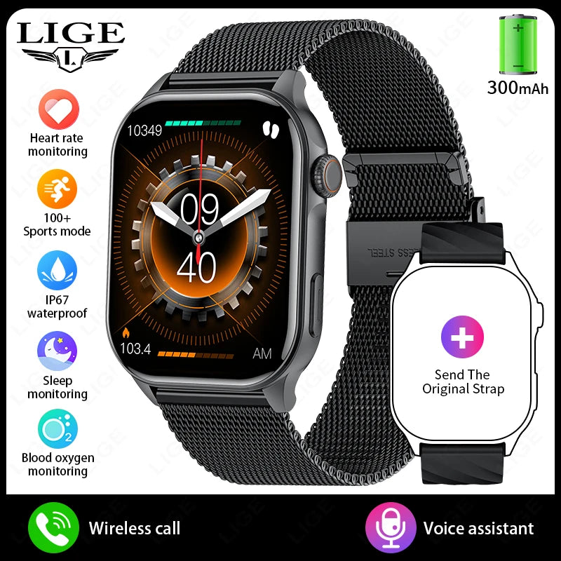 LIGE For Android iOS Smart Watch 2.01" Full Touch Screen Bluetooth Call Heart Rate Waterproof Sports Bracelet Smartwatch Women