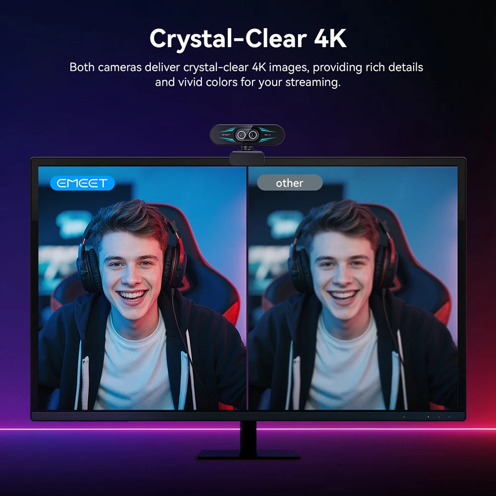 Cámara Web 4K 1080P 60fps EMEET C60E, Cámara USB Binocular 4K con Luz RGB para Streaming/Juegos, Cámara de Video para Computadora