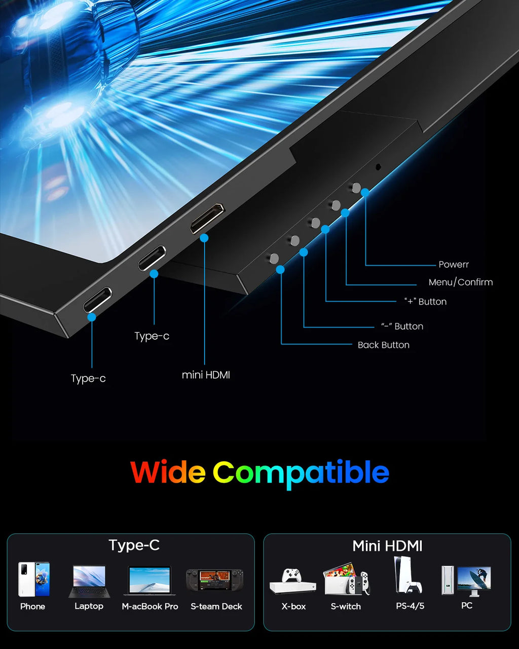 Monitor portátil OLED UPERFECT de 14 pulgadas, pantalla gaming 3K (2880x1800) de 120 Hz y 0,1 ms, 500 nits, 120% DCI-P3, relación de contraste 500.000:1; pantalla externa ultrafina para portátil, Mini PC, Surface, PS5