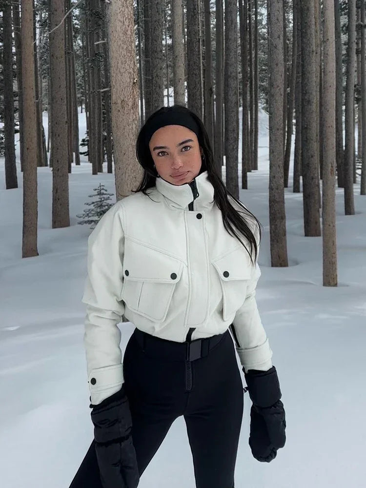 Overoles de invierno para mujer 2026, con cinturón urbano, cuello alto, capucha, cintura alta y bolsillos, monos de invierno con diseño patchwork para mujer