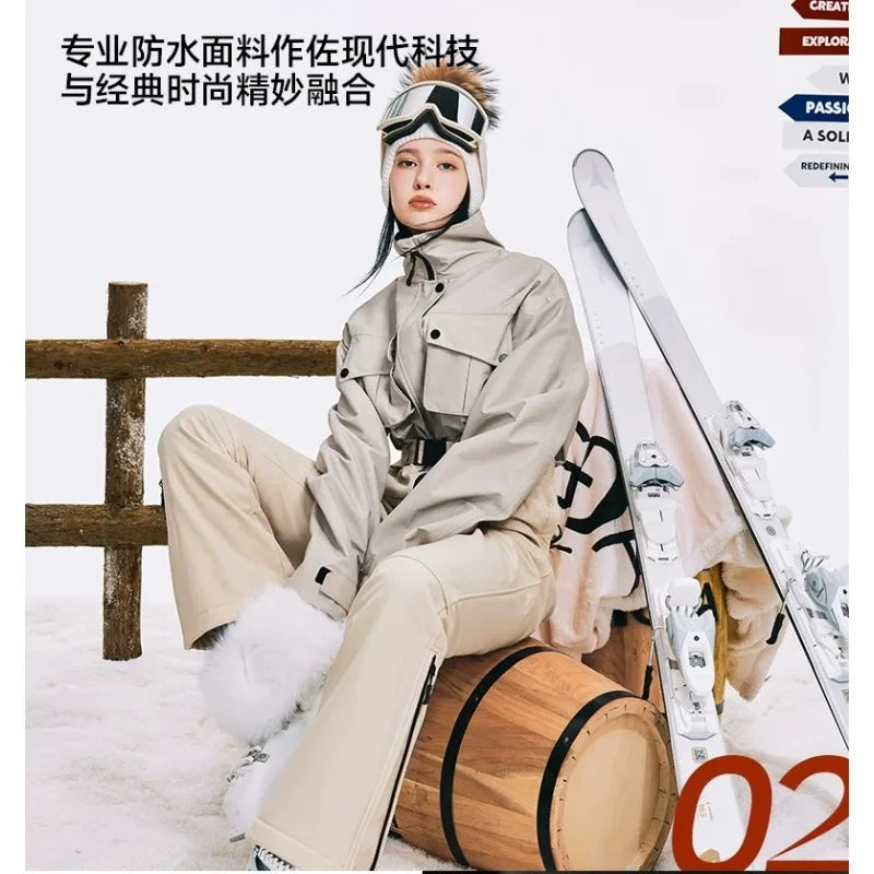 Traje de Esquí de una Pieza Color Caqui para Mujer, con Costuras Selladas 3L, Impermeable, Térmico, Ajustado, para Snowboard