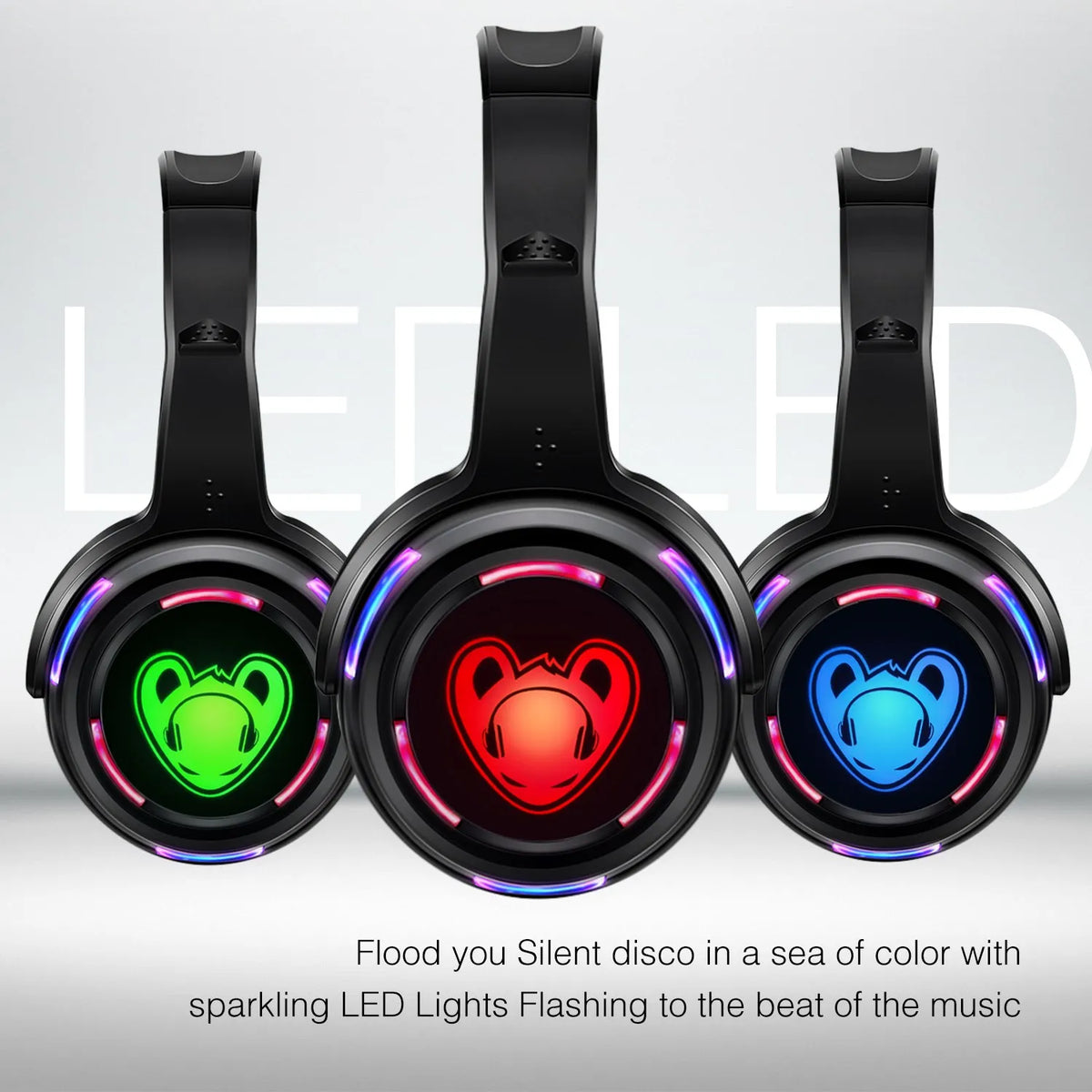 Auriculares inalámbricos Silent Disco y auriculares con logotipo LED RF para DJ, música, fiestas y clubes (solo auriculares)