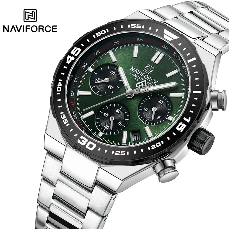 Reloj NAVIFORCE 2024 para hombre, resistente al agua, estilo casual de negocios, con fecha, manecillas luminosas, cuarzo, cronógrafo, correa de acero inoxidable