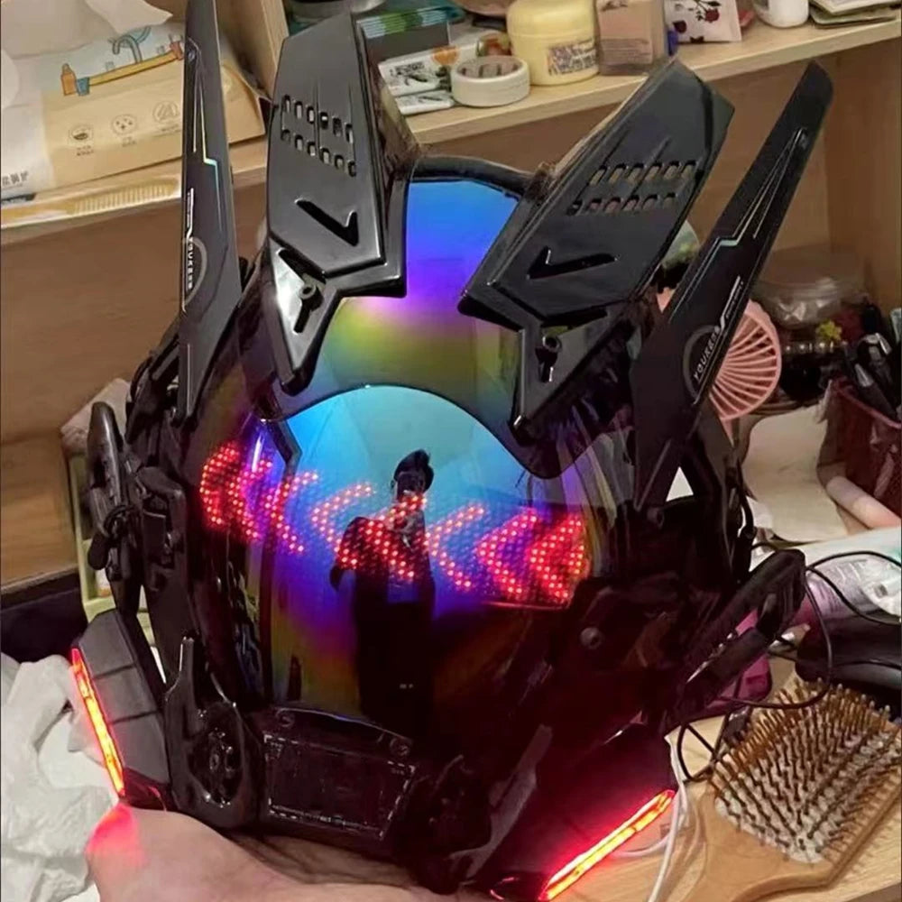 Máscara Cyber punk LED peinado trenza Halloween Navidad juego de rol casco fiesta regalo para adultos ﻿