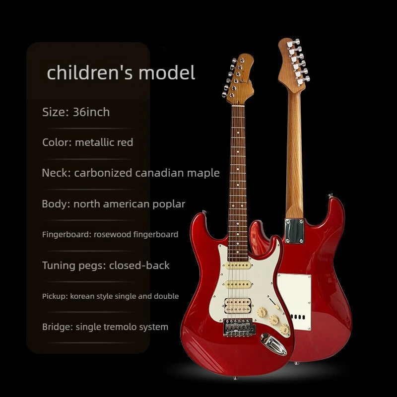 Guitarra Eléctrica para Niños de 36 Pulgadas, Guitarra Eléctrica de Práctica para Principiantes, Guitarra con Mástil de Madera Carbonizada, Instrumentos de Nivel Inicial