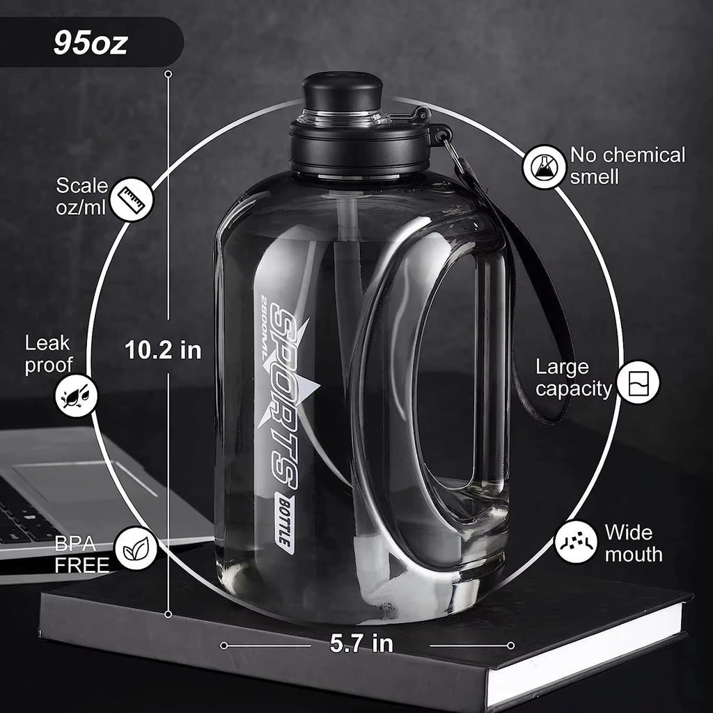 Botella de agua de gran capacidad con pajita y correa, mango portátil, sin BPA, ecológica, perfecta para deportes al aire libre y fitness