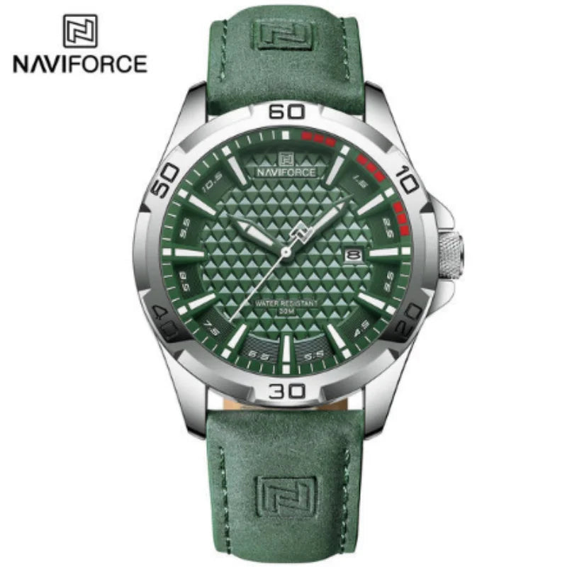 NAVIFORCE Reloj de pulsera de cuarzo deportivo militar informal para hombre, reloj masculino de negocios de cuero impermeable Relogio Masculino