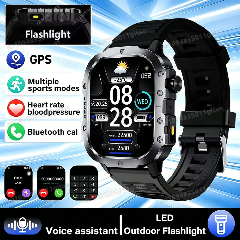 2026 New Military-grade Smart Watch Men GPS Flashlight 3ATM Waterproof Watch Bluetooth Call 100+Sport Outdoor Smartwatch Pk Ht30
