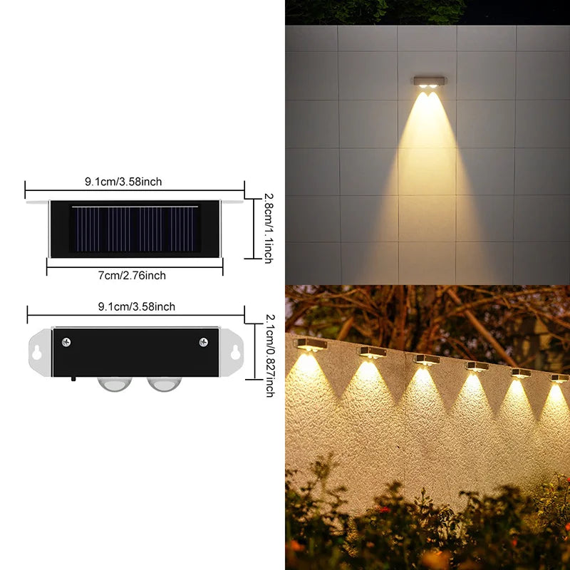 4PCS Outdoor Solar Wall Light Waterproof Warm White LED For Garden Yard Pathway Porch Corridor Home Exterior Lighting