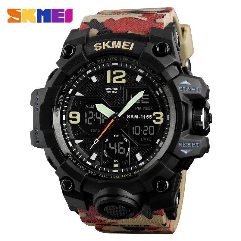 Reloj deportivo militar digital para hombre SKMEI 1155B, reloj deportivo con pantalla dual resistente al agua 5Bar, reloj de pulsera masculino